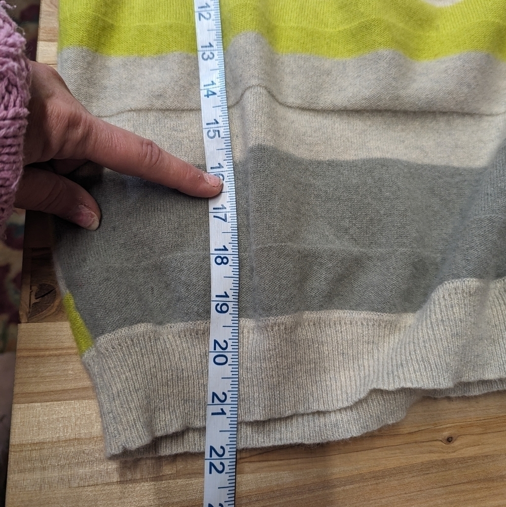 Diane Von Furstenberg DVF Striped Cashmere Sweater with lime yellow S Grey - Picture 8 of 11